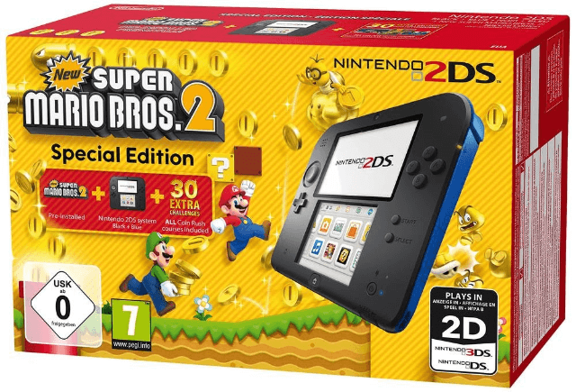 Nintendo 2DS White + Red [New Super Mario Bros. 2 Pre-installed] box art for Nintendo 3DS